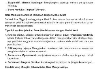Franchise Minuman Modal 1 Juta